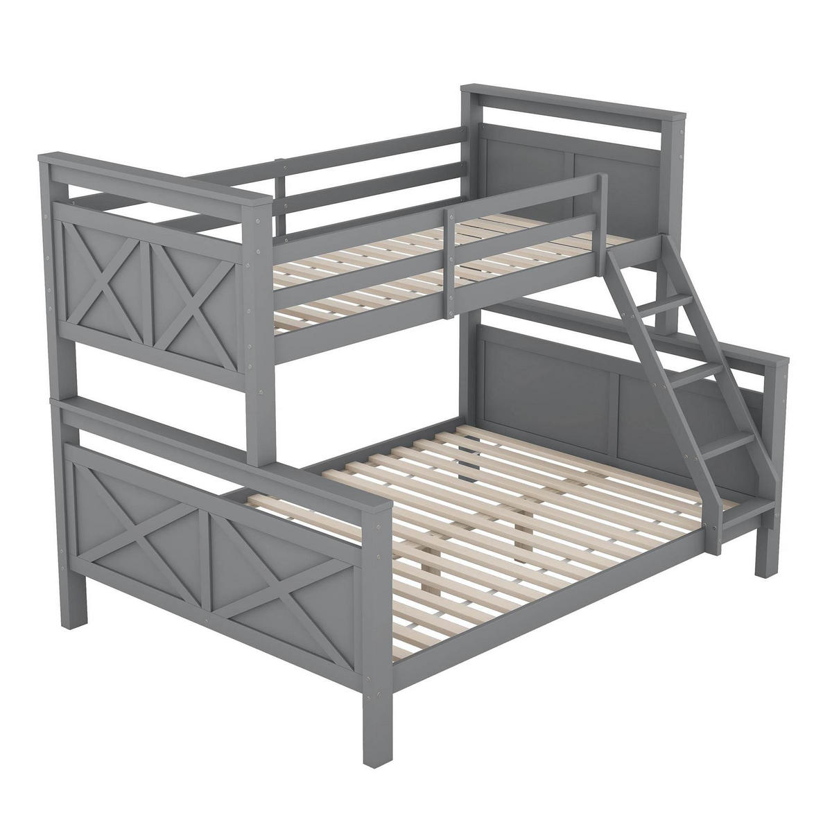 ETAGENBETT 90/140/200 cm aus Kiefernholz und MDF mit Leiter und Sicherheitsgeländer Grau - Grau, Holz (140/200cm) - Modenvie