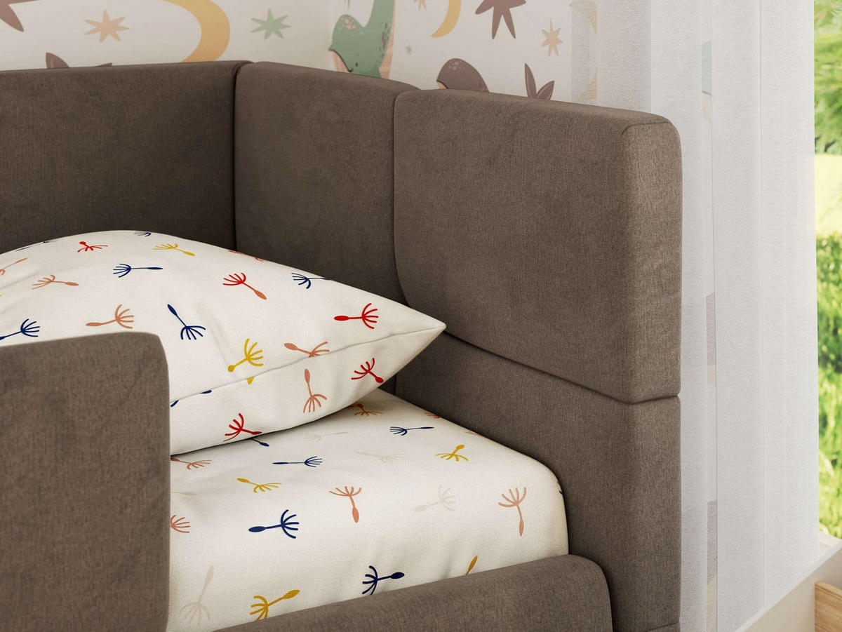DĚTSKÁ POSTEL ARVO ALTA 90/200 - Hnědá Samet - Pravá - světle hnědá, textil (90/200cm) - MKS
