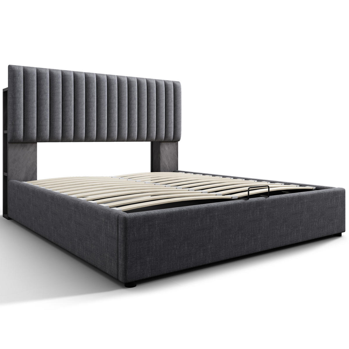 POLSTERBETT mit Stauraum und LED 160x200 cm Leinen Grau - Grau, Metall (160/200cm) - Meubliv