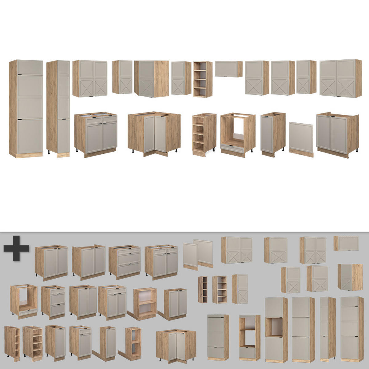 ROHOVÁ KUCHYŇ Fame-Line Šedý/béžový/zlatý dub - šedá/medově dubová, kompozitní dřevo (347/81.6/60cm) - Vicco