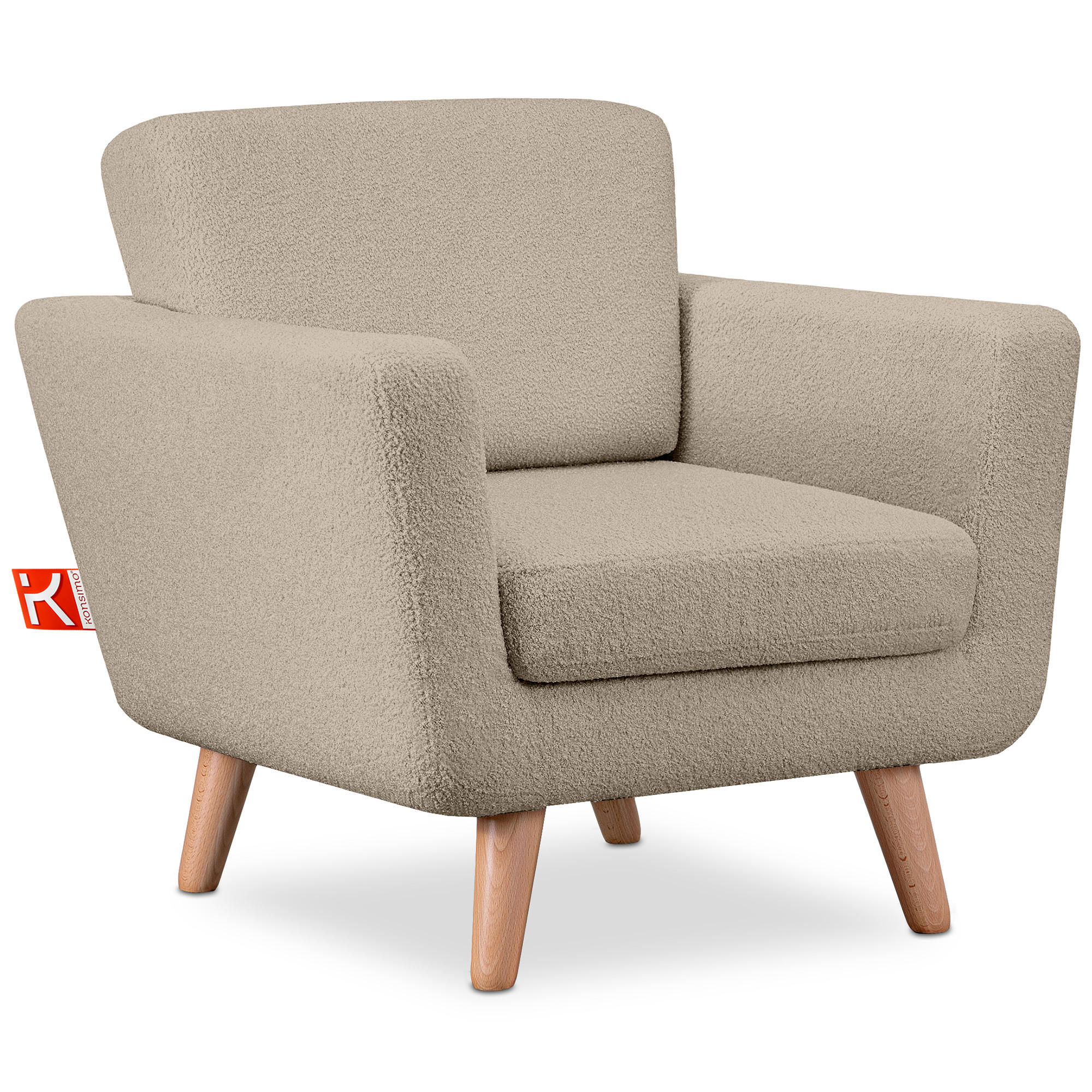 SESSEL TAGIO Massivholz-Beine, braun - Graubraun/Beige, Buchenholz/Textil (86/80/88cm) - KONSIMO®