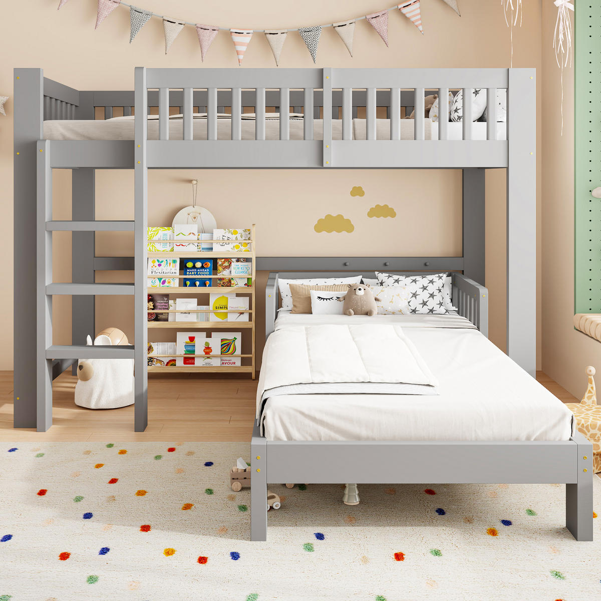 ETAGENBETT 90/200 cm Hochbett und Einzelbett, DE-41582, in Grau - Grau, Holzwerkstoff (90/200cm) - ComfortXL