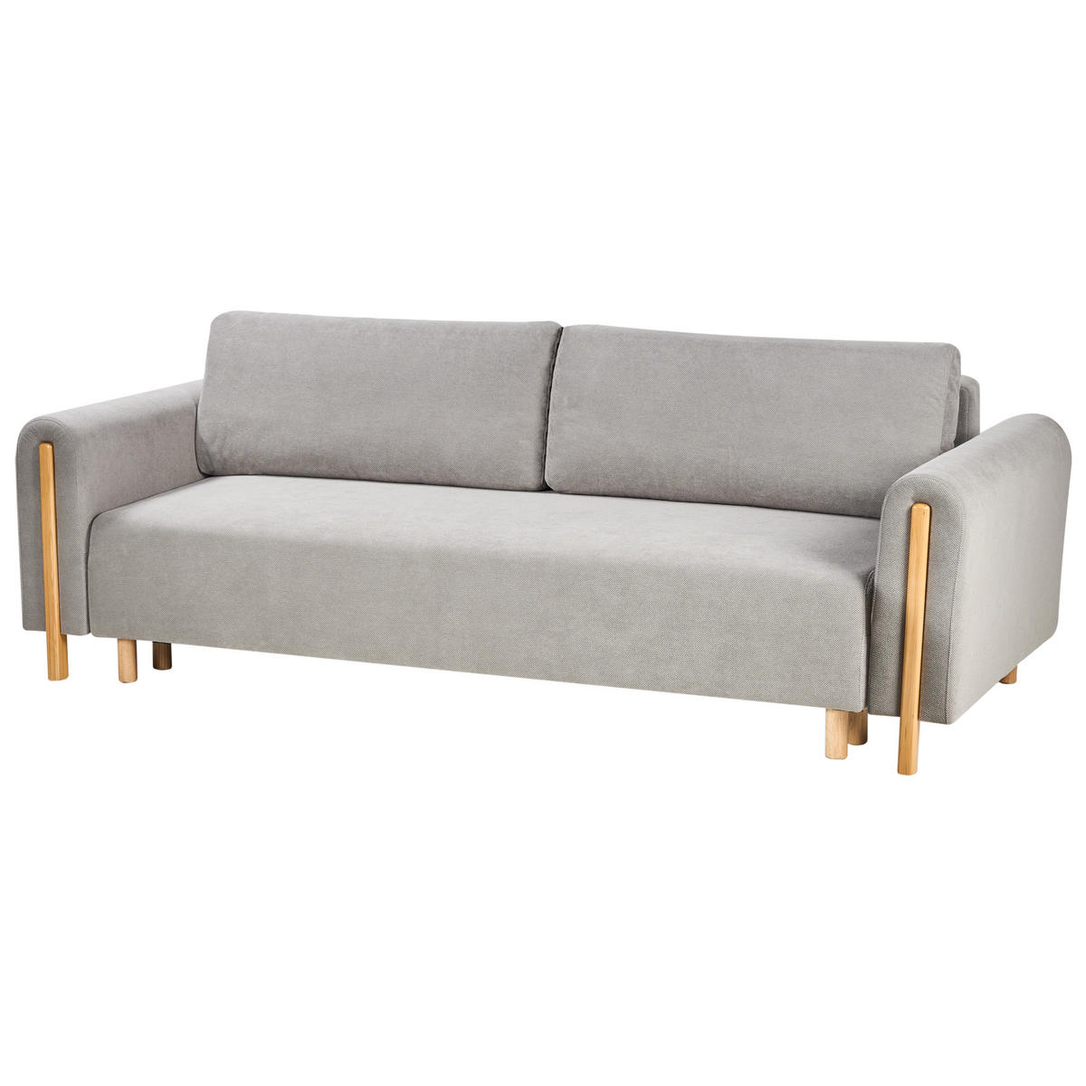ROZKLÁDACÍ POHOVKA 3-místná Látka Šedá s úložným prostorem Kvam - světle hnědá, textil (242/85/99cm) - Beliani