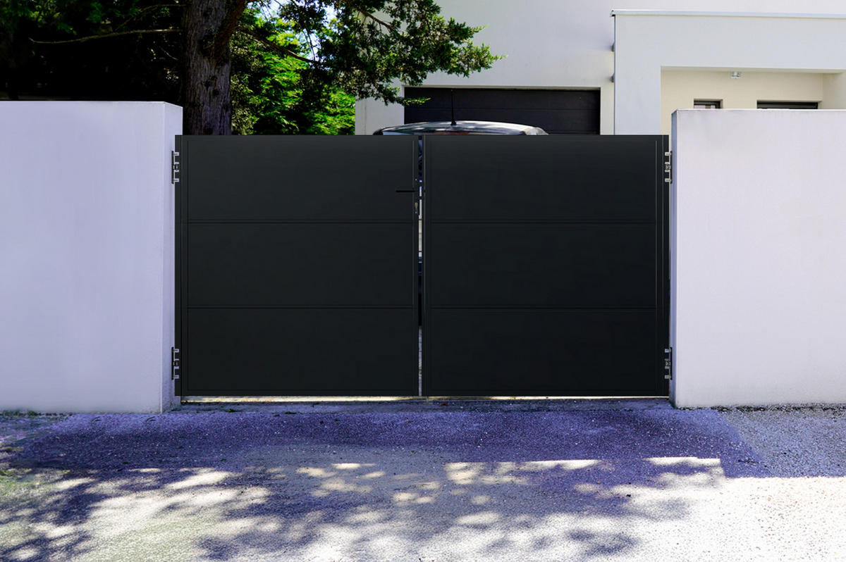 STAHLFLÜGELTOR Nali Mattschwarz 3m H.160cm - Schwarz, Metall (293/160cm) - Casanoov