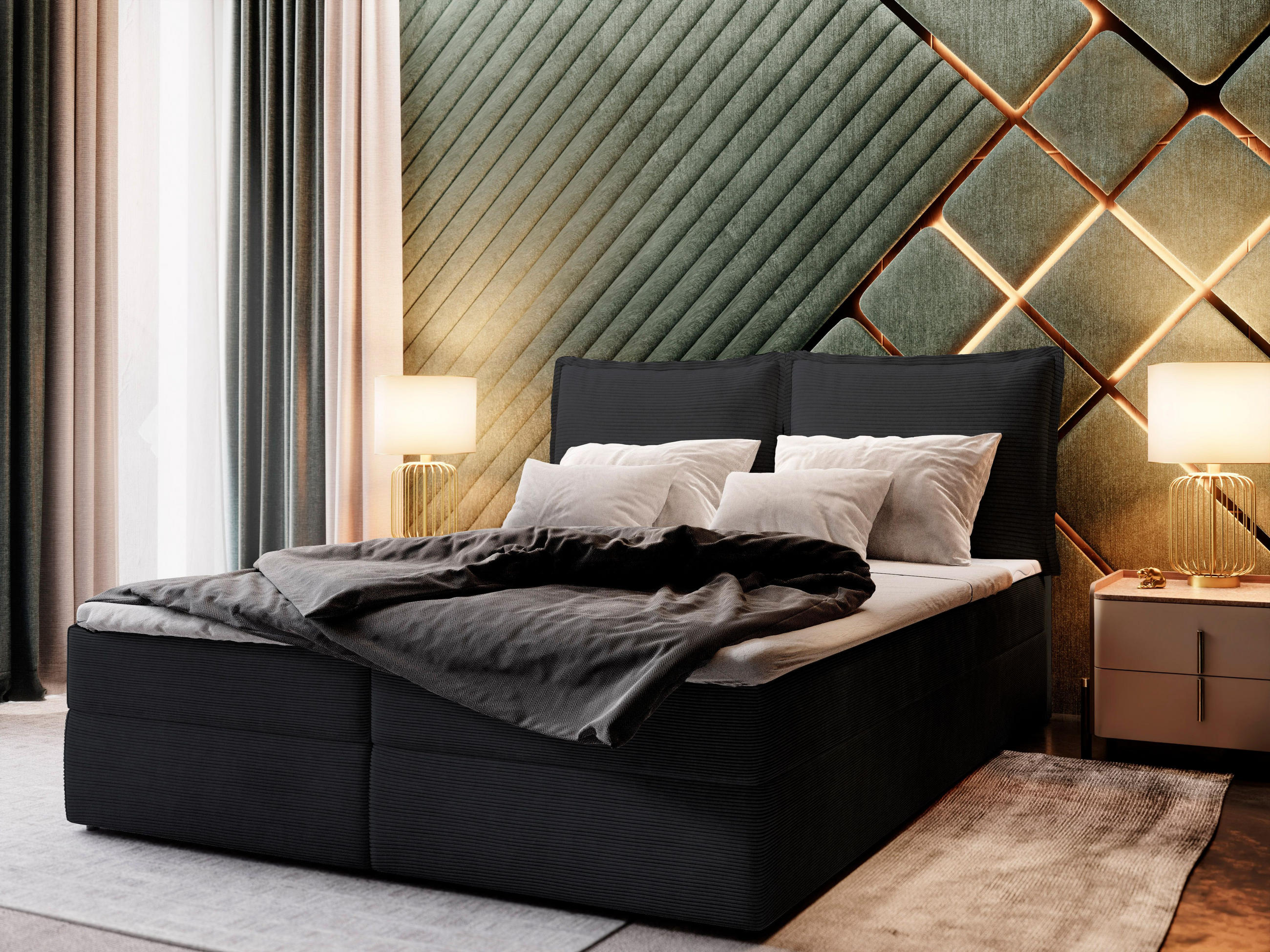 BOXBETT LENTE 140x200 cm mit Matratze und Topper - Schwarz - Schwarz, Holz (140/200cm) - MASSENO