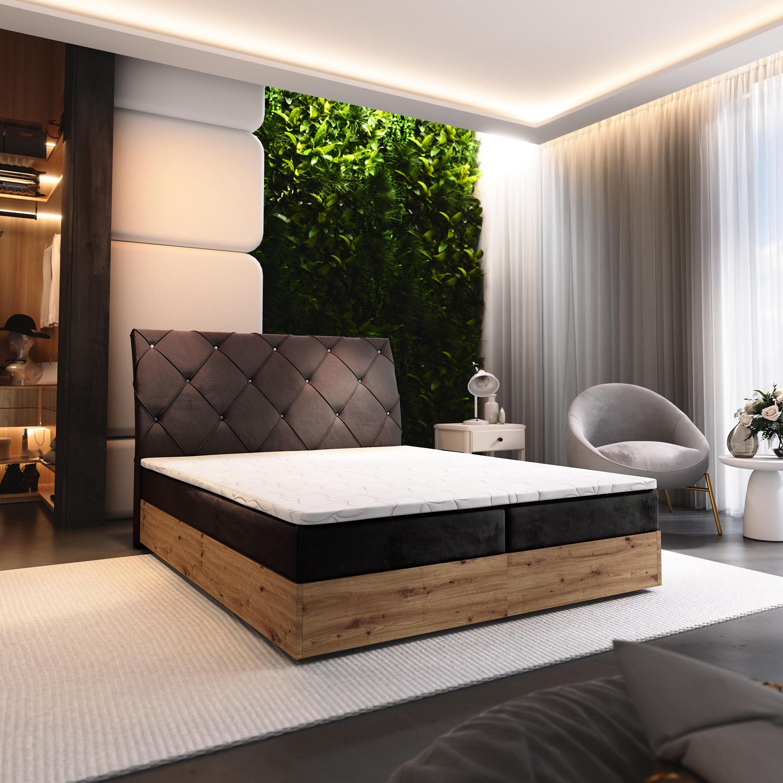 BOXBETT VELLANO 140x200 cm mit Matratze und Topper - Braun - Braun, Holz (140/200cm) - MASSENO