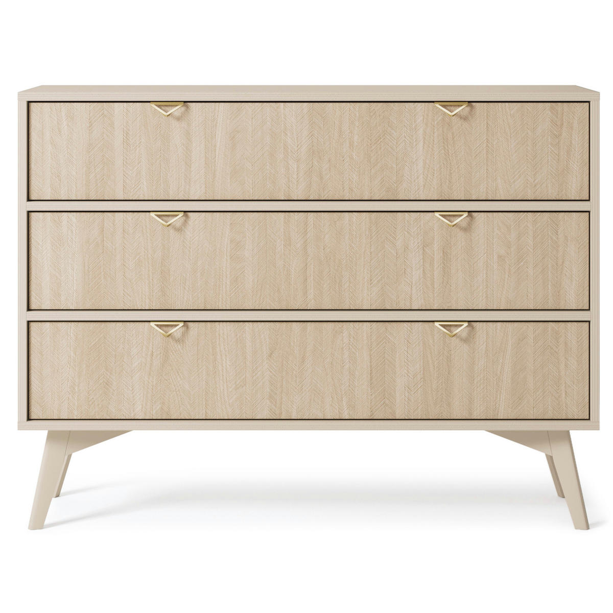 SIDEBOARD TOFINO KOM3-1D3S Holzbeine Beige Fischgrätenmuster - Eichefarben/Beige, Holz/Holzwerkstoff (106/80/38cm) - Komodee