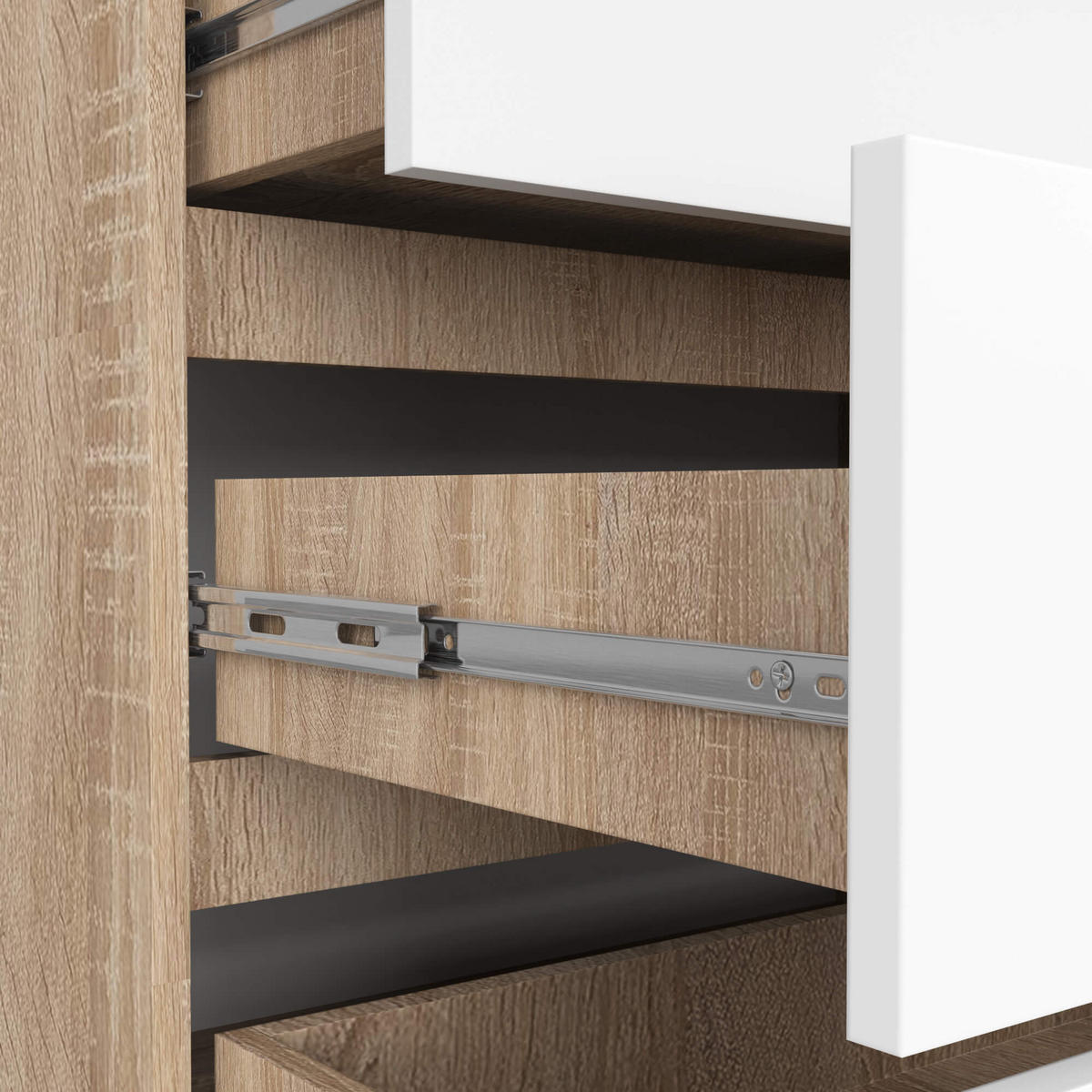 KOMMODE Eiche Sonoma, Weiß 99/160/40 - Weiß, Holzwerkstoff (160/99/40cm) - RAUMHIRSCH FURNITURE