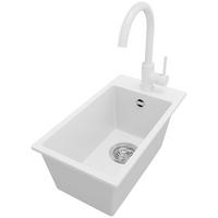 GRANITSPÜLE Riga, 2-er set Weiß 28/50 cm 1 Becken + Küchenarmatur 32/20 cm + Ablauf-Set ab 30er Unterschrank - Chromfarben/Weiß, Kunststoff (28/20/50cm) - Primagran