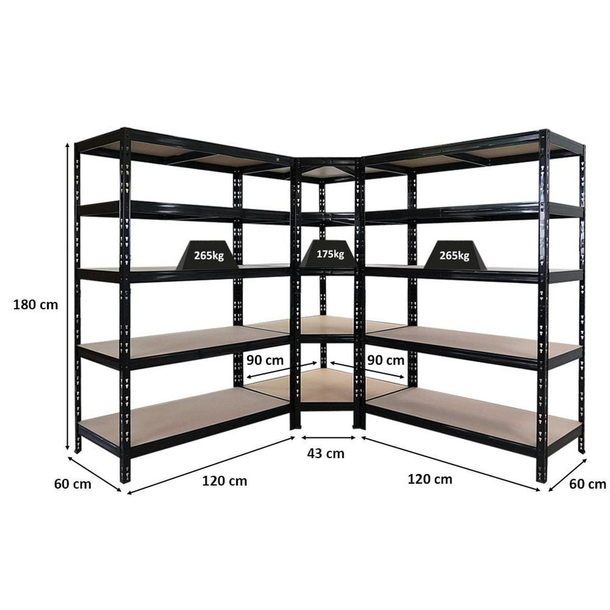 ECKREGAL und 2 Schwerlastregale 180x120x60cm Schwarz - Schwarz, Metall (120/180/60cm) - PROREGAL