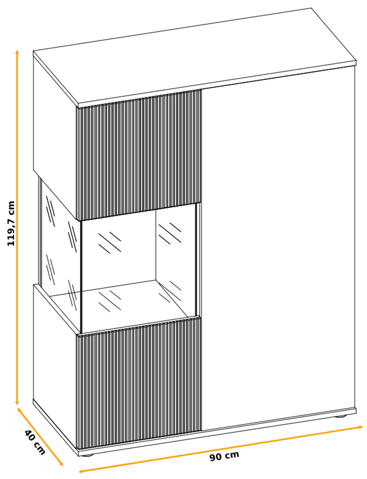 VITRINE Eiche, Kaschmir 90 x 120 cm, Highboard inklusive LED-Beleuchtung - Kaschmir/Eichefarben, Glas/Holzwerkstoff (90/40/120cm) - Inn.Furn