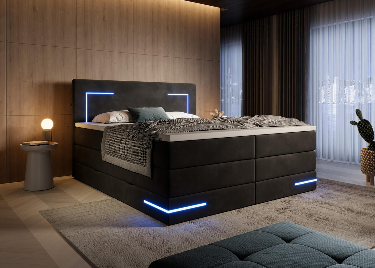 BOXSPRINGBETT Detroit schwarz 200/200 cm H3/H4 Samt - Schwarz, Textil (200/200cm) - wonello