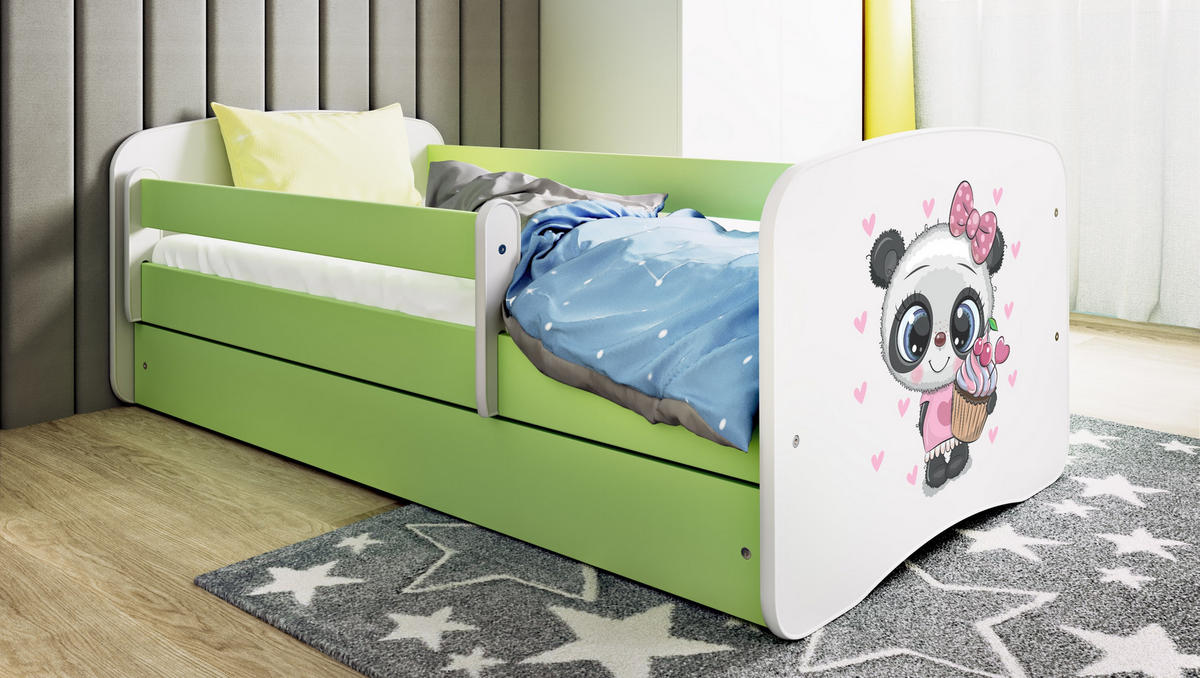 KINDERBETT Panda mit Schublade und Matratze 140/70 - Grün, Holzwerkstoff (70/140cm) - RAUMHIRSCH FURNITURE