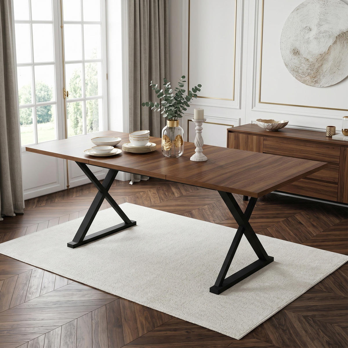 ESSTISCH Walnussfarben/Schwarz 180/90/75 cm - Walnussfarben, Holz (90/180/75cm) - PANGIVO