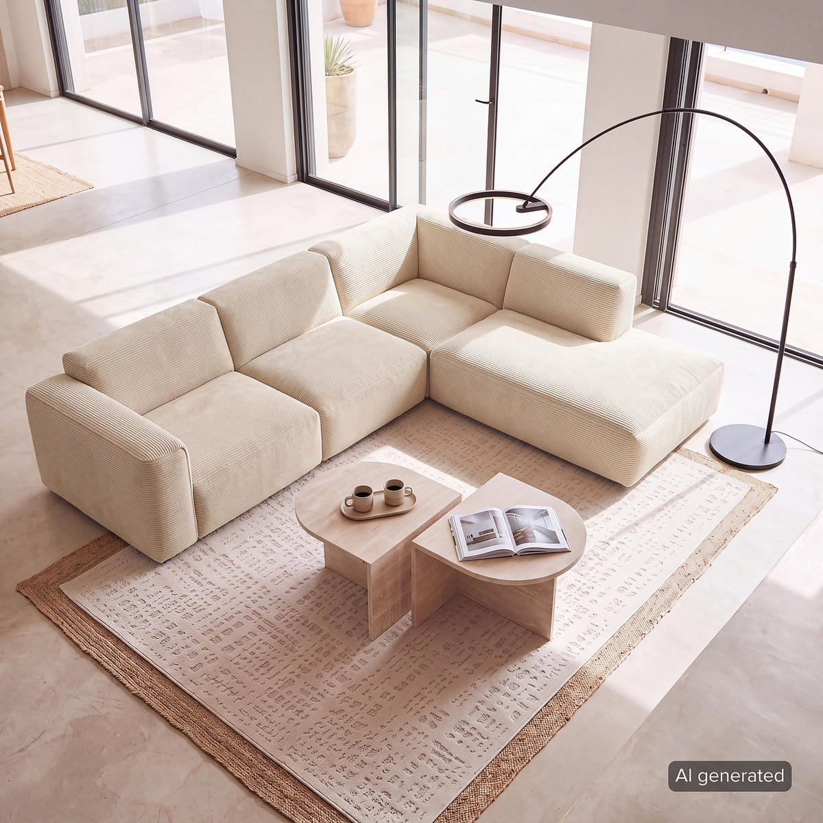 3-SITZER ECKSOFA mit Recamiere - Beige/Schwarz, Kunststoff/Textil (295/231cm) - home24