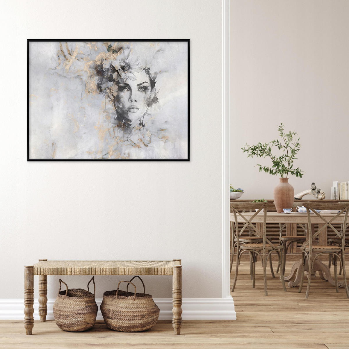 BILDER mit Rahmen Frau Beton Beige 100x70 cm - Multicolor, Holzwerkstoff (100/70cm) - Wallarena