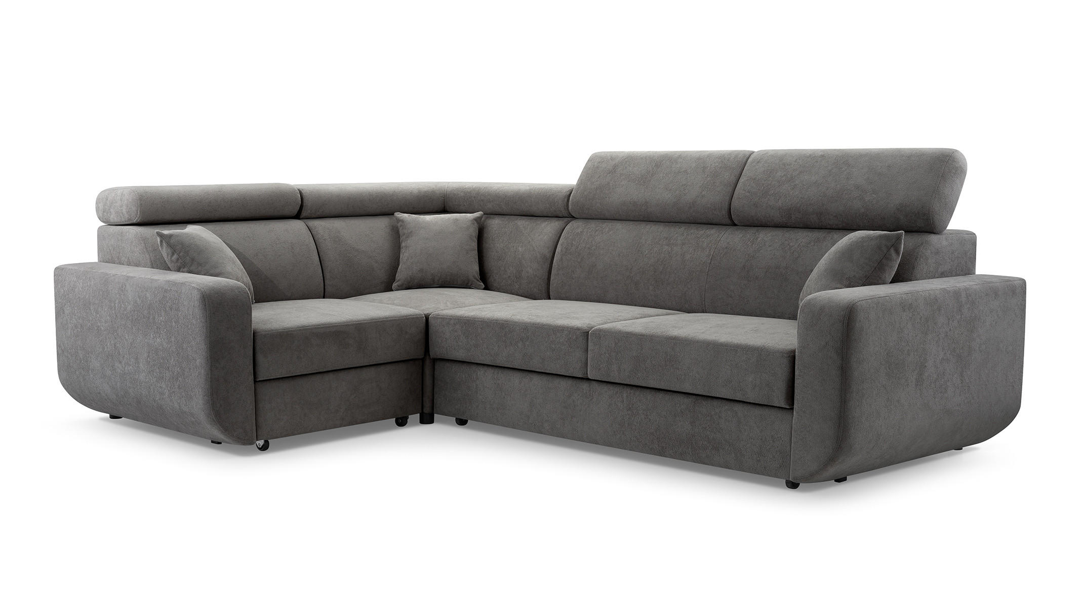 ECKSOFA RENO Grau Plüsch-Stoff mit Schlaffunktion - Grau, Holz (263/184cm) - MASSENO