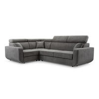 ECKSOFA RENO Grau Plüsch-Stoff mit Schlaffunktion - Grau, Holz (263/184cm) - MASSENO