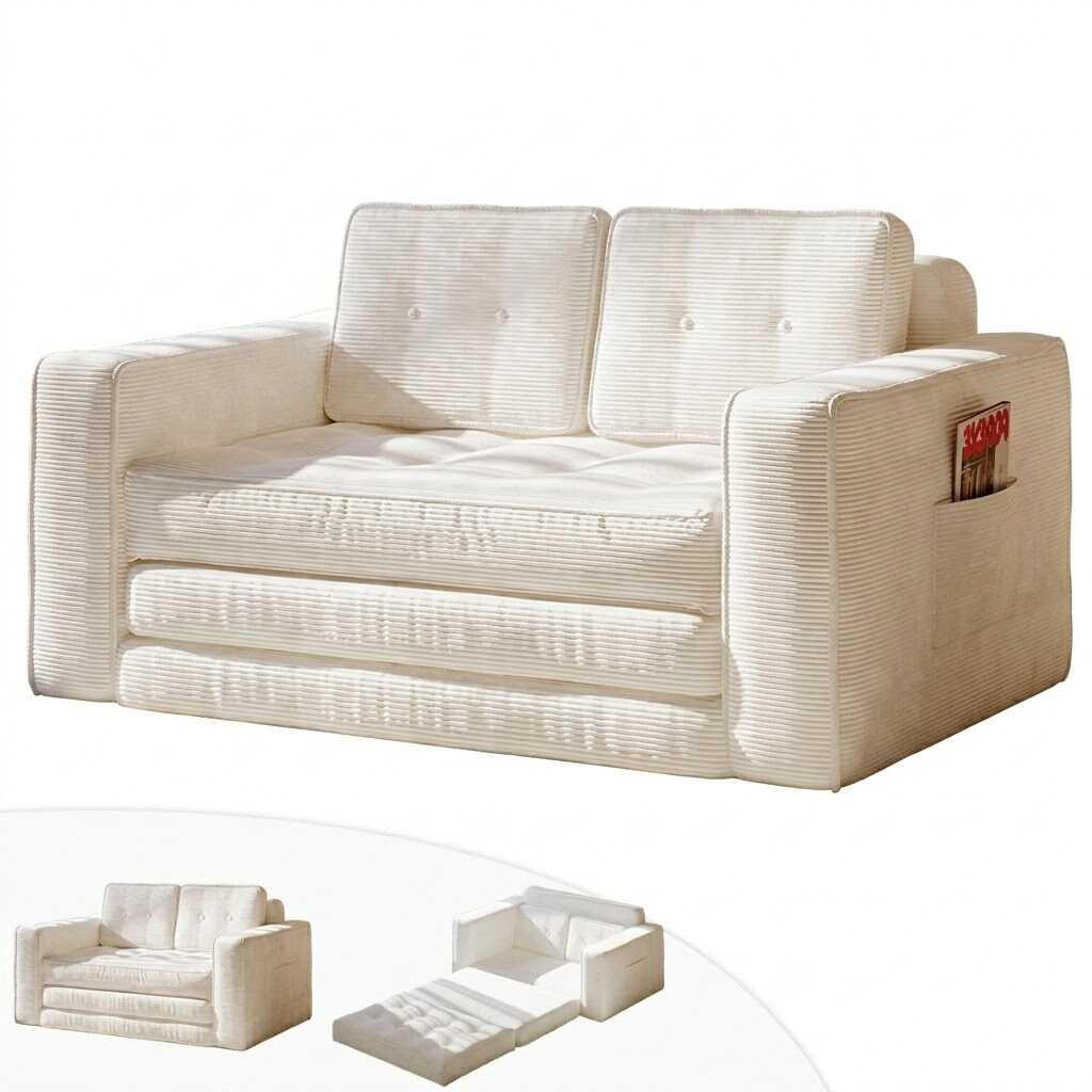 SOFA 2-Sitzer, 143 CM, mit 2 Kissen und Armlehnen,für Wohnzimmer, Schlafzimmer,aus Cord,Beige - Beige, Textil (92/42/143cm)