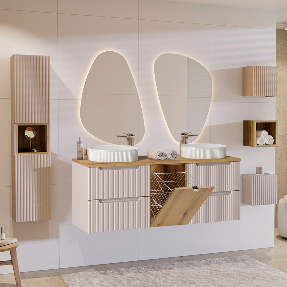 WASCHTISCHUNTERSCHRANK 160.4cm Riva Kaschmir - Beige, Holzwerkstoff (160.4/59.5/40cm) - Petits-meubles