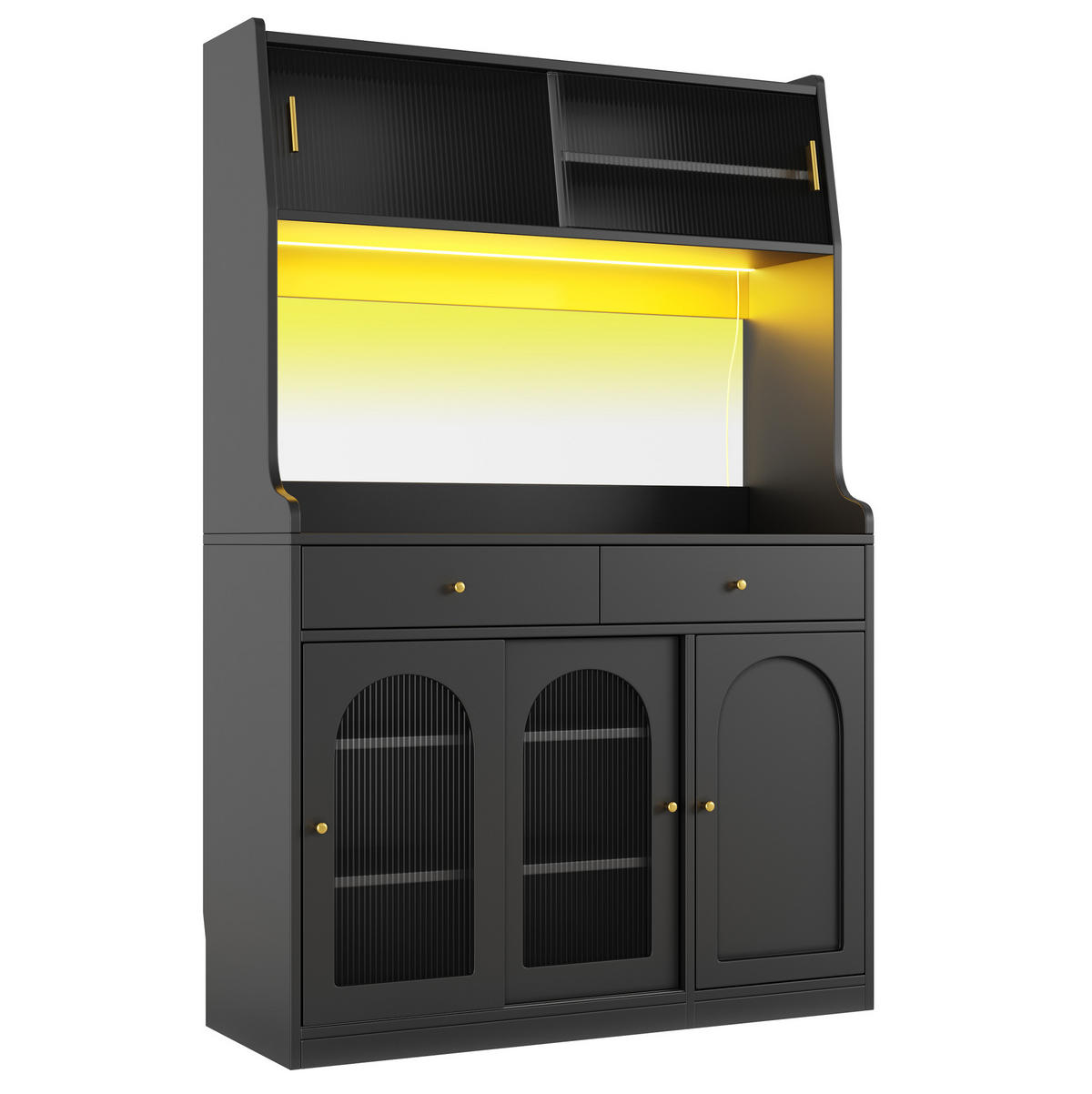ANRICHTE Hochschrank 120/40/180 cm aus MDF und Holzwerkstoff mit LED-Beleuchtung Schwarz - Schwarz, Holzwerkstoff (120/180/40cm) - Modenvie