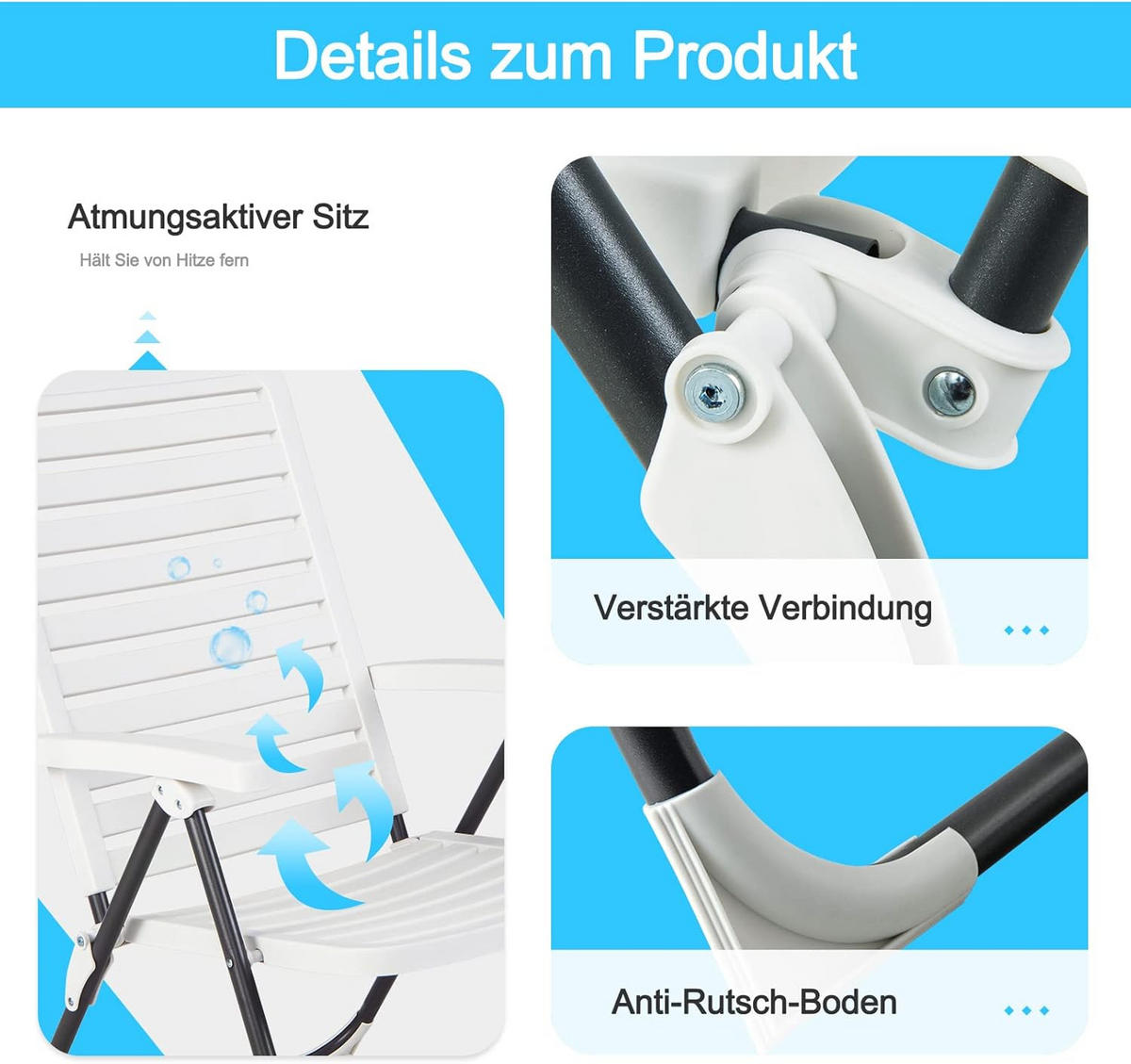 GARTENSTUHL Weiß - Weiß, Kunststoff (69/105/62cm) - COSTWAY
