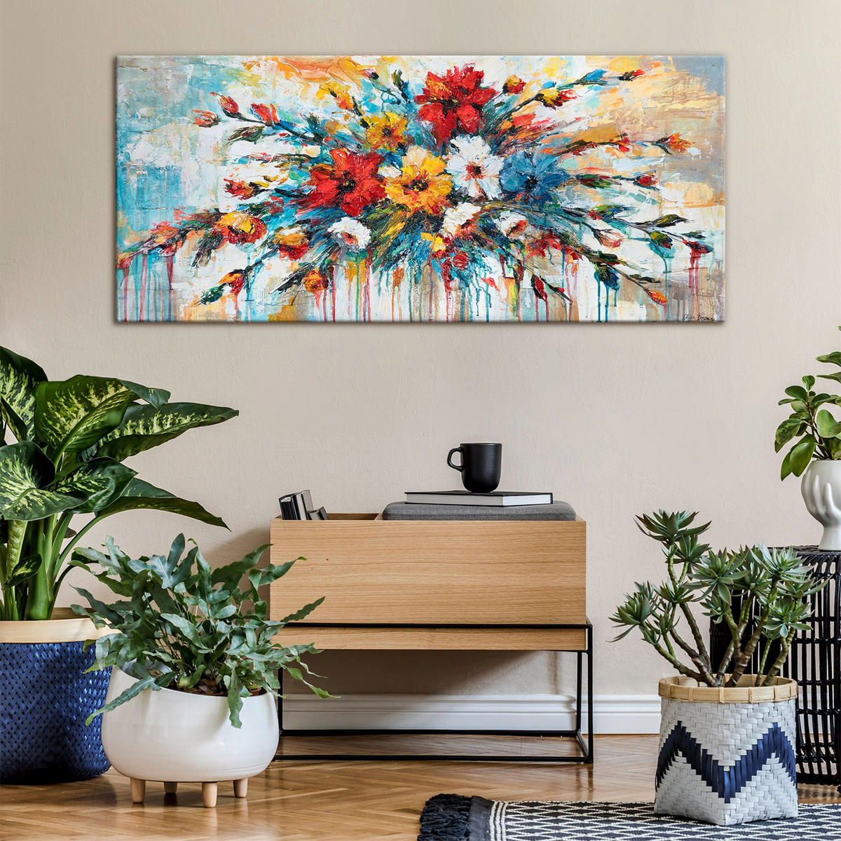 GEMÄLDE Florale Inspiration auf Keilrahmen 115x50 cm - Multicolor, Holz (115/50cm) - YS-art gallery