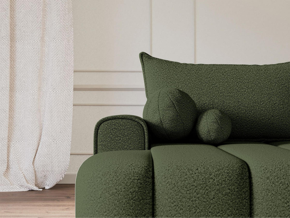 ECKSOFA Dandelino Khaki mit Bouclé-Bezug, links - Schwarz/Grün, Kunststoff/Textil (275/168cm) - Selsey