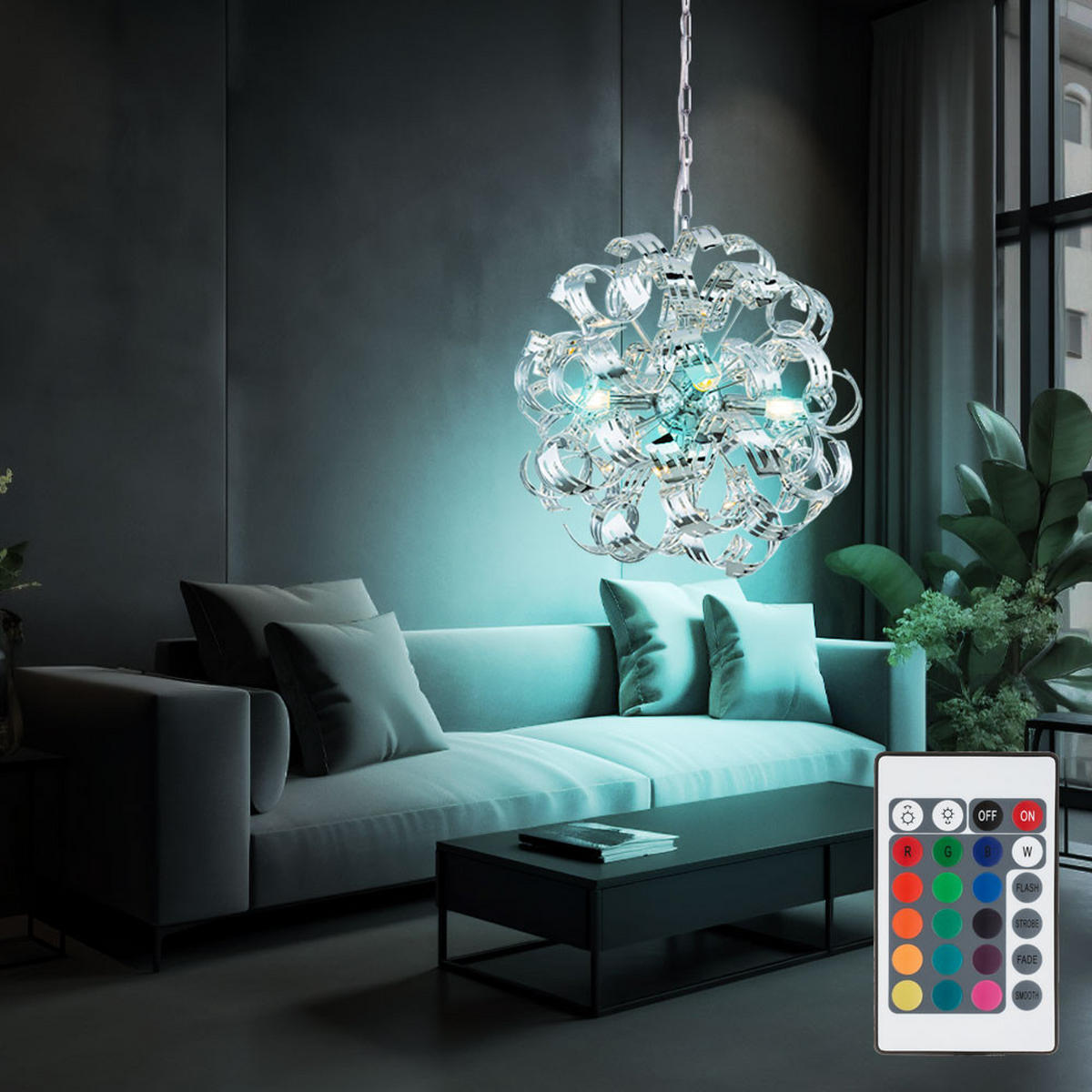 LED HÄNGELEUCHTE FALLA Silber Chrom - Silberfarben, Metall (50/50/125cm) - Globo Lighting