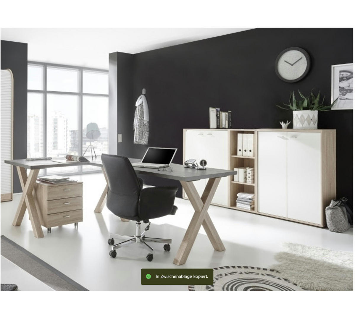 BÜROMÖBEL Mister Office in Eiche Sägerau mit weißen Fronten 5 teilig - Braun, Holzwerkstoff (120/80/200cm)