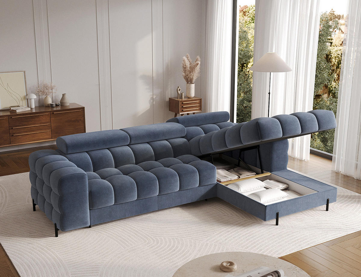 ECKSOFA Neviro R - Anthracite (Aura 40) - Blaugrau, Holzwerkstoff (285/181cm) - Möblo
