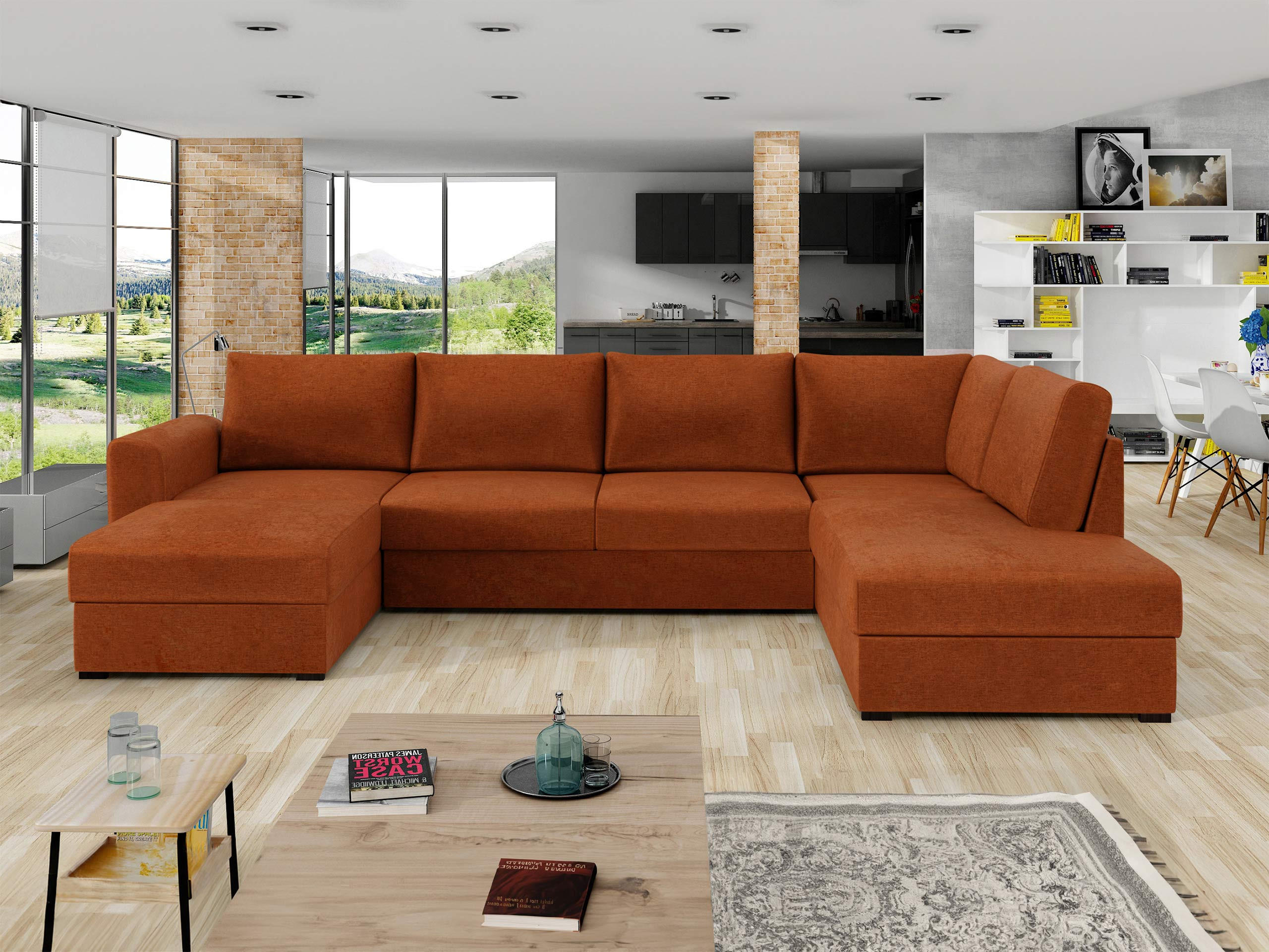 WOHNLANDSCHAFT Wilma, Seite: Rechts - Schwarz/Orange, Holz/Textil (305/85/188cm) - MIRJAN24