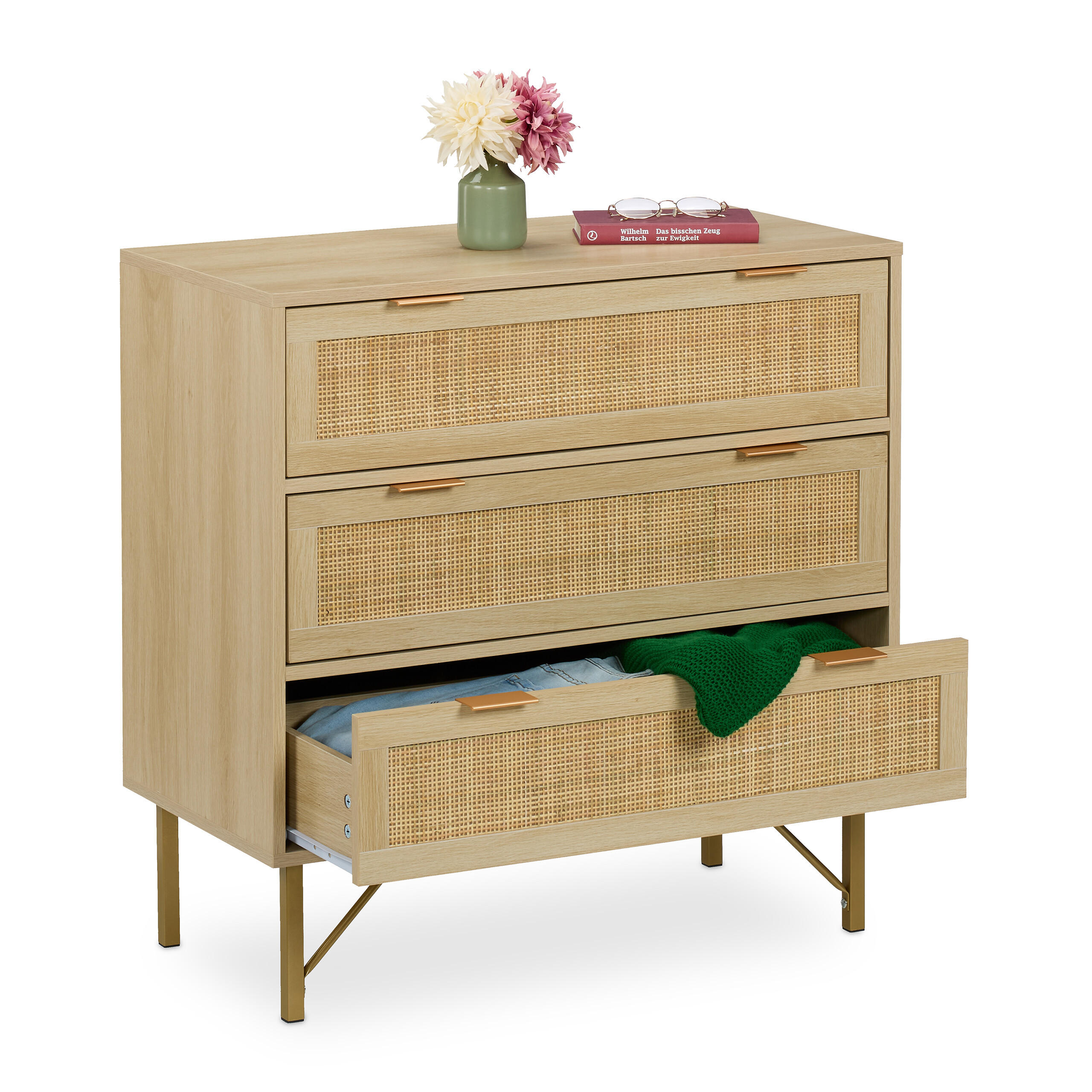 KOMMODE - Hellbraun, Holzwerkstoff/Kunststoff (80/80/42cm) - Relaxdays