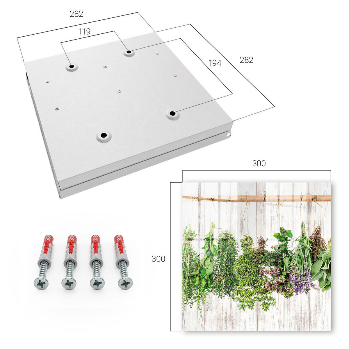 SCHLÜSSELBOX Weiß 30x30 cm – Türöffnung nach rechts - Getrocknete Kräuter - Grün, Metall (30/30/5cm) - TULUP