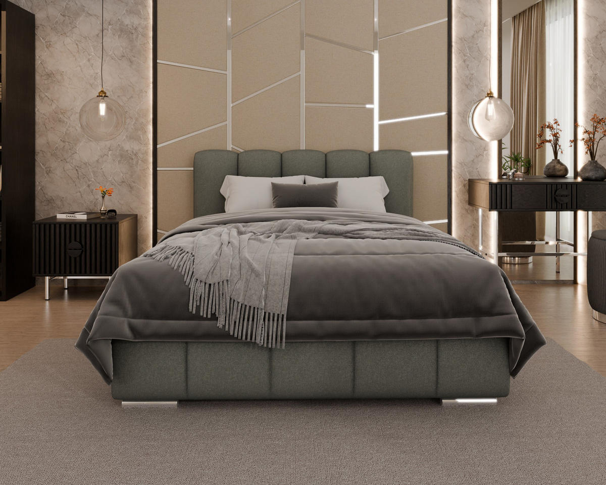 POLSTERBETT Zaira 140x200cm – Elegantes Polsterbett für modernen Wohnstil , ohne matratze, grau - Grau, Holz (120/200cm) - Homesy