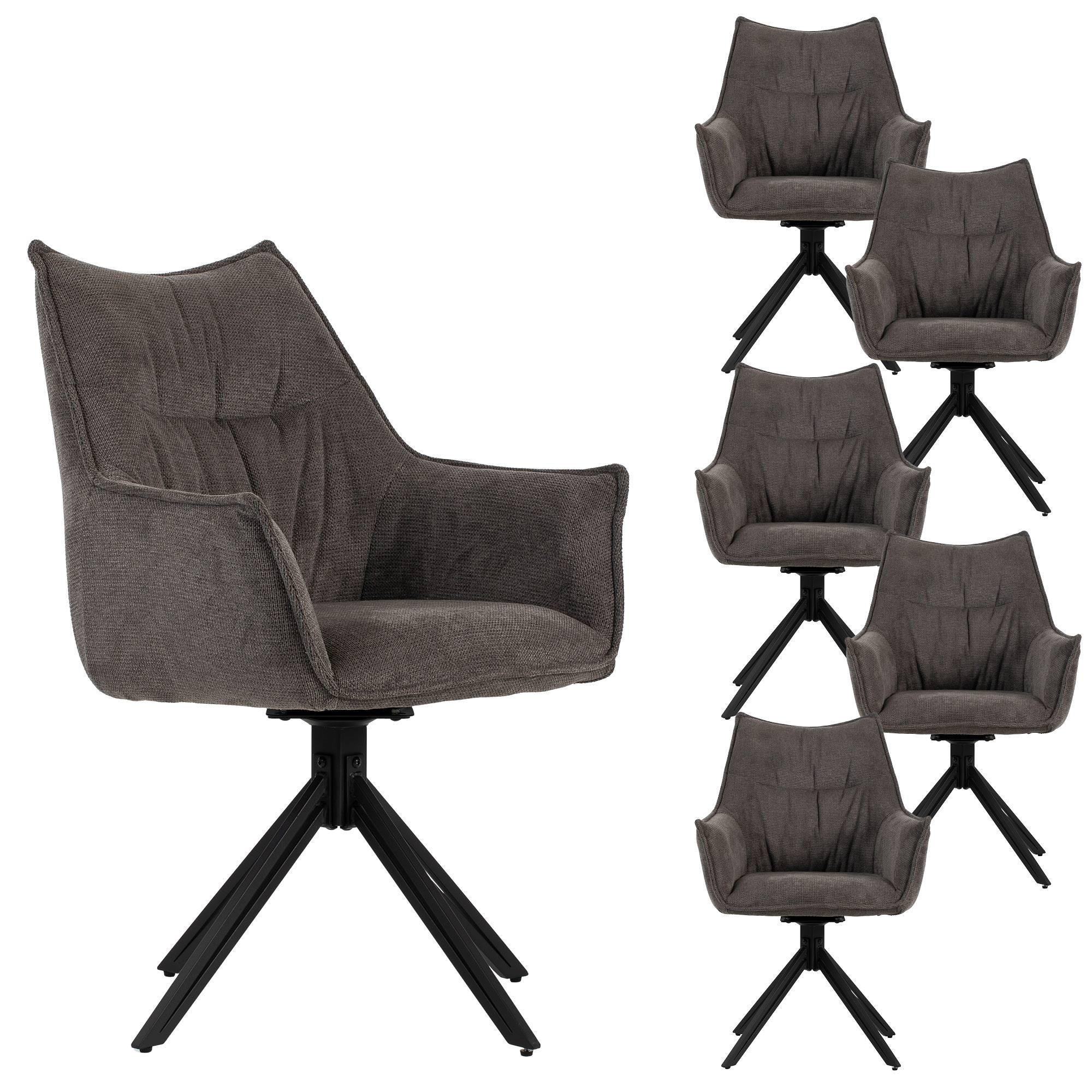 ESSZIMMERSTUHL 6-er Set Ginosa grau drehbar - Schwarz/Grau, Textil/Metall (62/90/66cm) - Mr. Deko