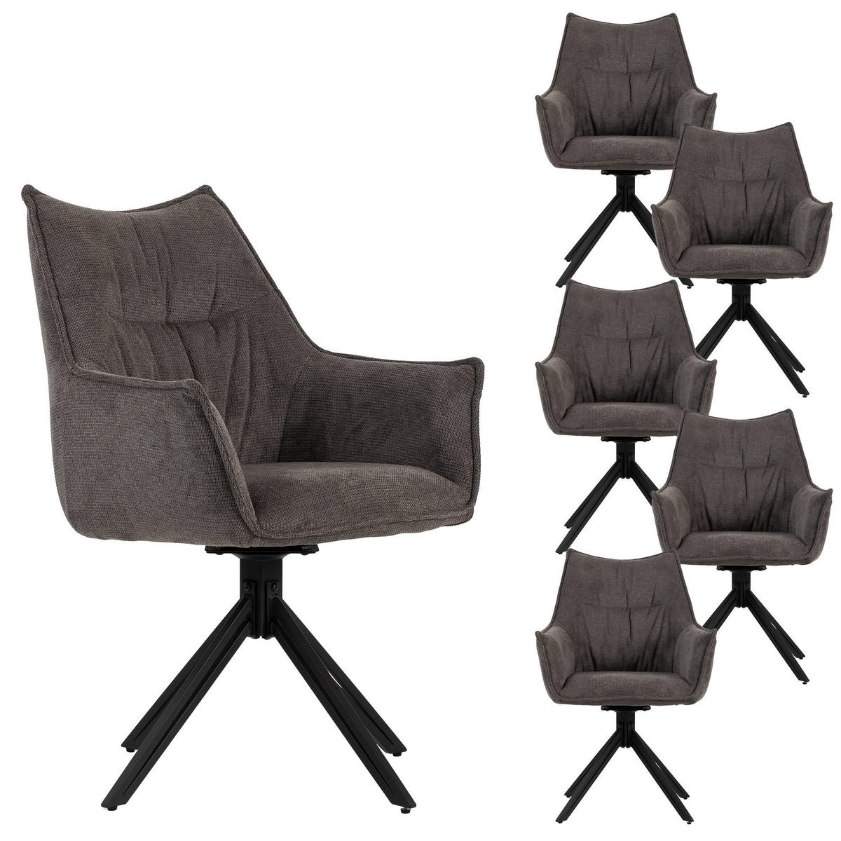 ESSZIMMERSTUHL 6-er Set Ginosa grau drehbar - Schwarz/Grau, Textil/Metall (62/90/66cm) - Mr. Deko