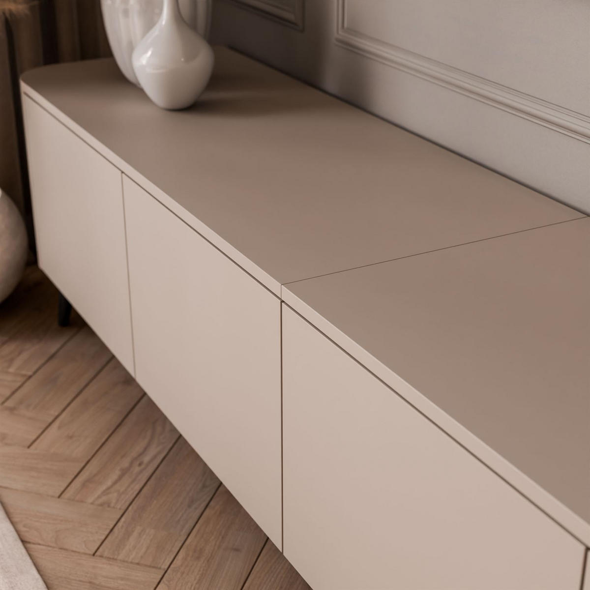 TV-SCHRANK CELESTE PUSH OPEN mit Beleuchtung auf Schräge schwarze Füßen - Kaschmir, Holzwerkstoff (200/46.5/40cm) - Lookway