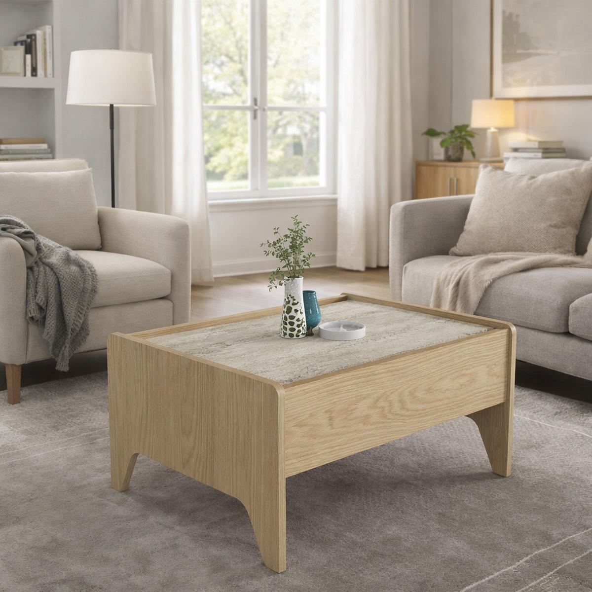 MOEBEL17 Couchtisch – Moderner Couchtisch mit Ablage – Wohnzimmertisch Design – Sofatisch – Minimalistischer Tisch Wohnzimmer – Rechteckiger Couchtisc - Naturfarben, Holzwerkstoff (60/77/38cm)