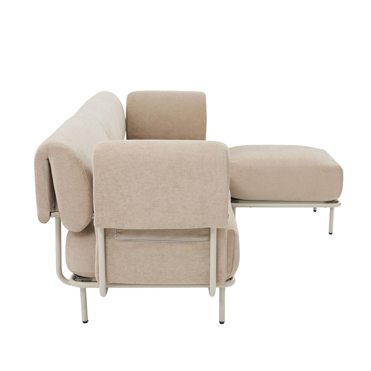 ECKSOFA L-Form modular mit Hocker, DE-42607, Khaki - Sandfarben, Metall (251/155cm) - ComfortXL