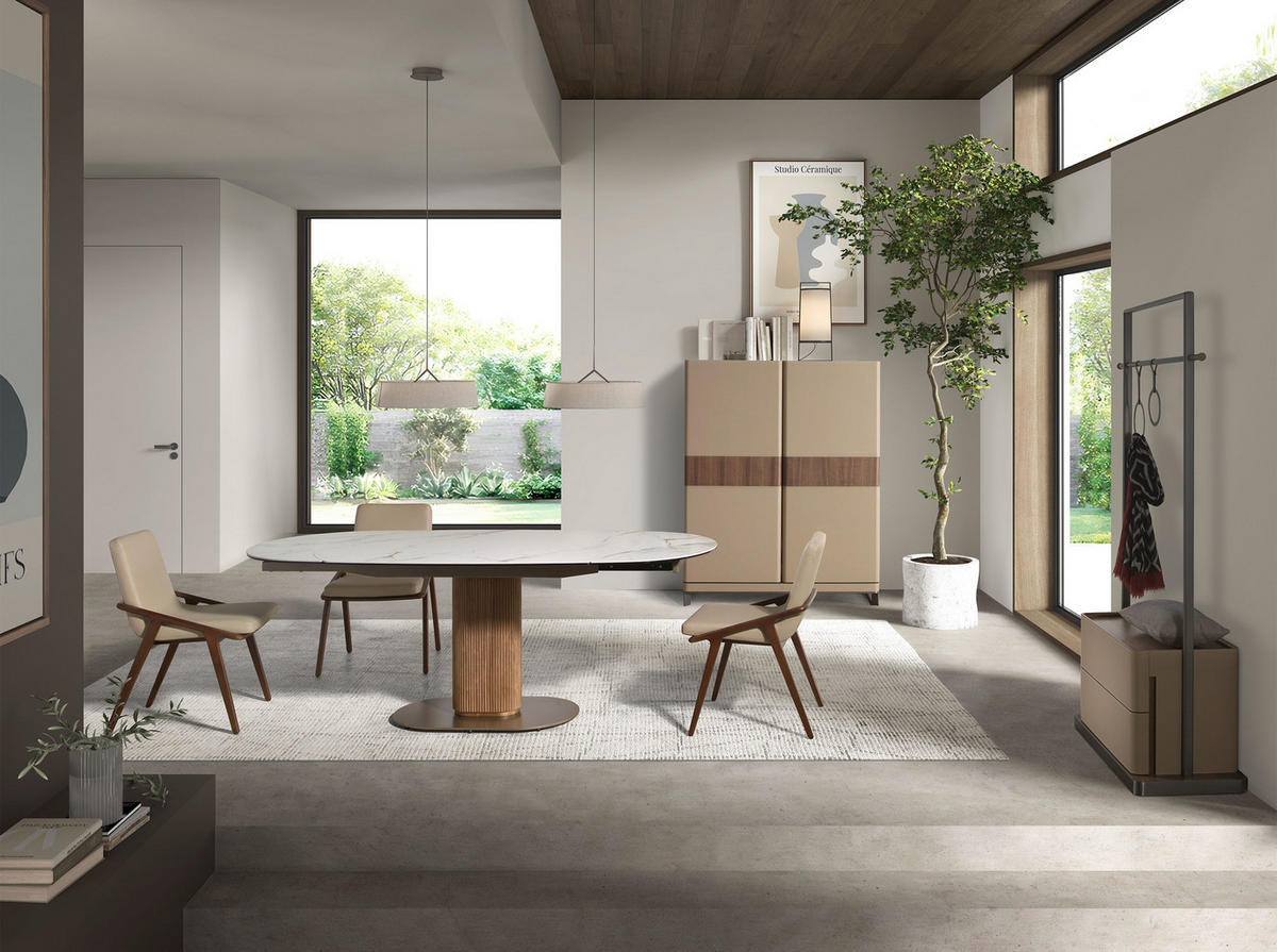 KLEIDERSTÄNDER aus Kunstleder in Nerz, Nussbaum und Edelstahl 90/42/180 cm - Edelstahlfarben/Silberfarben, Leder/Holz (90/180/42cm) - ANGEL CERDA