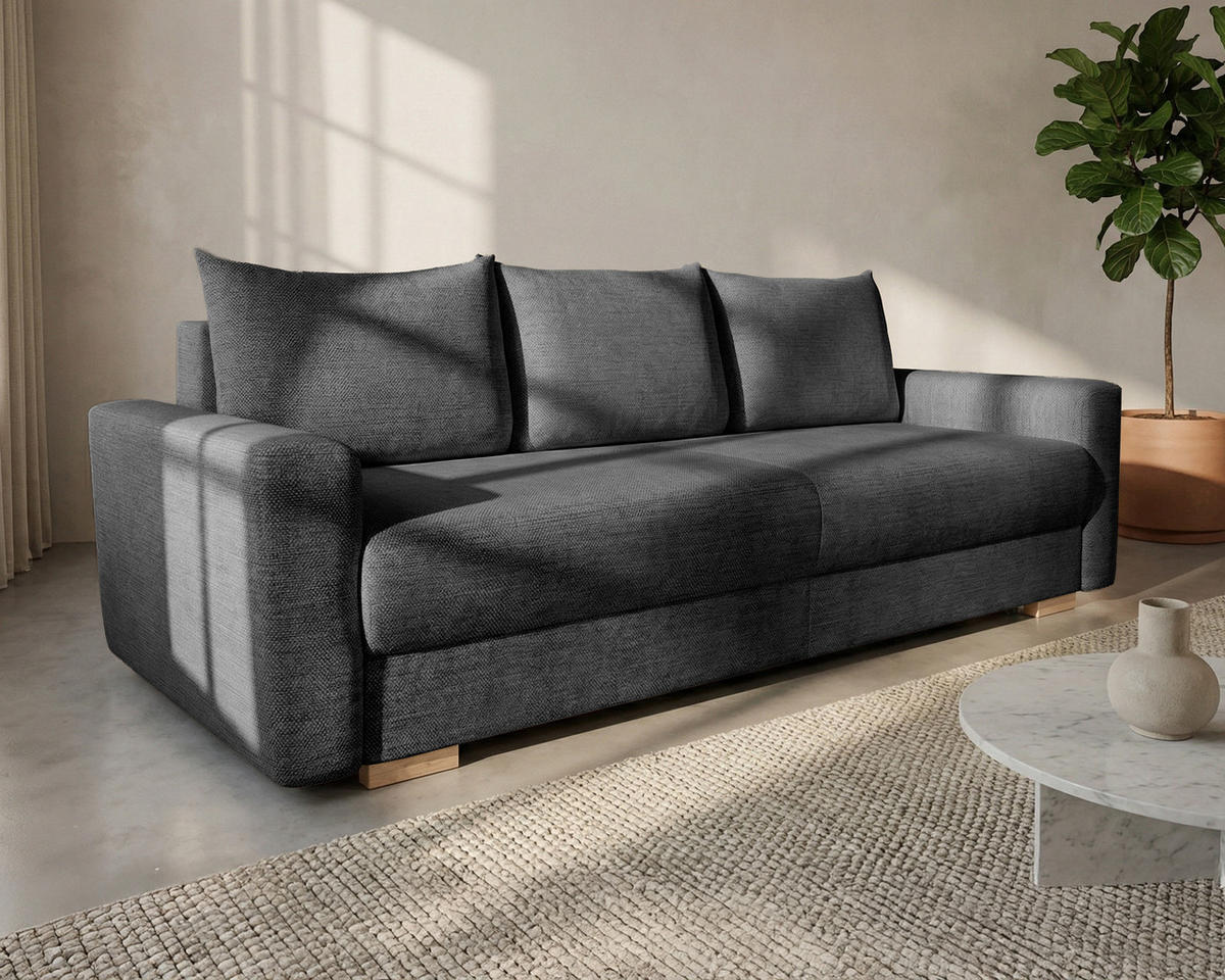 3-SITZER-SCHLAFSOFA ELMA mit Bettfunktion, anthrazit - Anthrazit, Holz (92.5/79/230cm) - Homesy