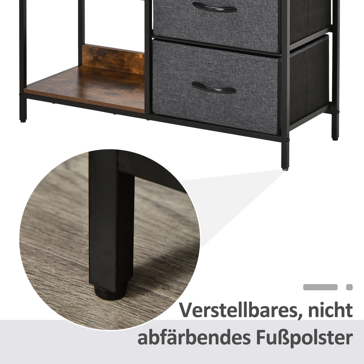 KOMMODE mit 3 Stoff-Schubladen, 2 offenen Regal, Braun - Multicolor, Textil (80/71/29cm) - HOMCOM