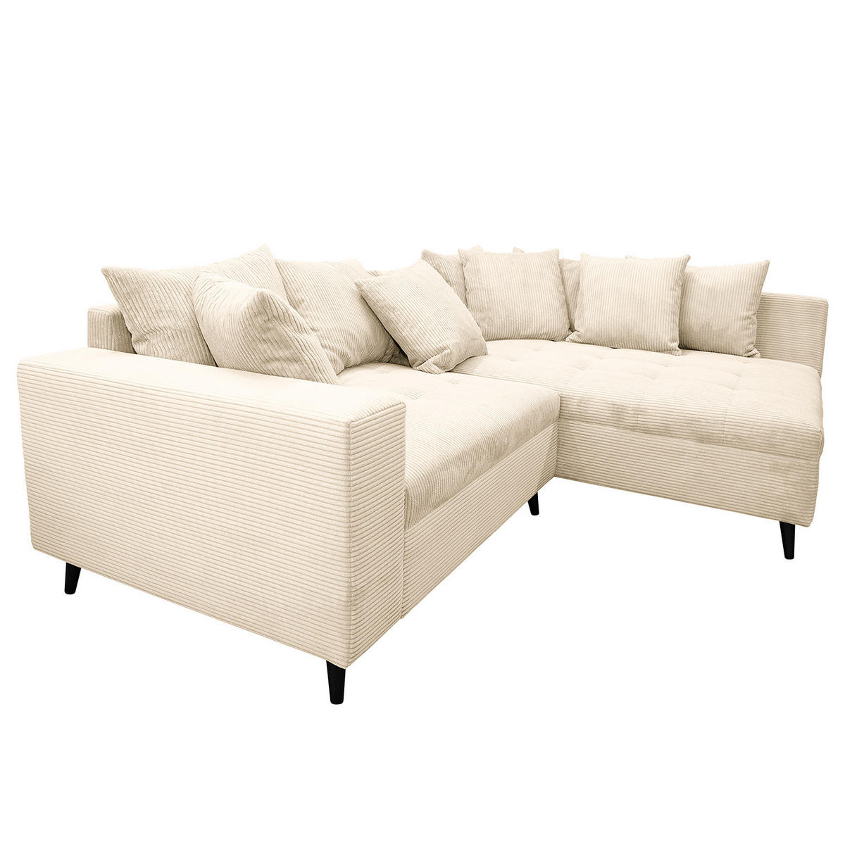 ECKSOFA mit Ottomane und Hocker - Creme/Schwarz, Birkenholz/Textil (247/174cm) - home24
