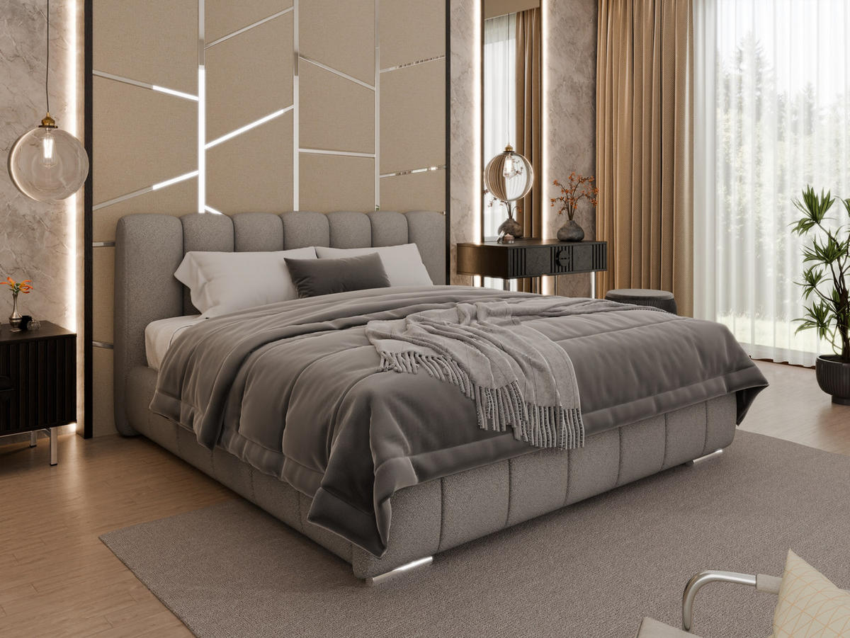 POLSTERBETT Zaira 180x200cm – Elegantes Polsterbett für modernen Wohnstil , Taschenfederkernmatratze Pocket KOKOS (20cm), hellgrau - Hellgrau, Holz (180/200cm) - Panda Möbel