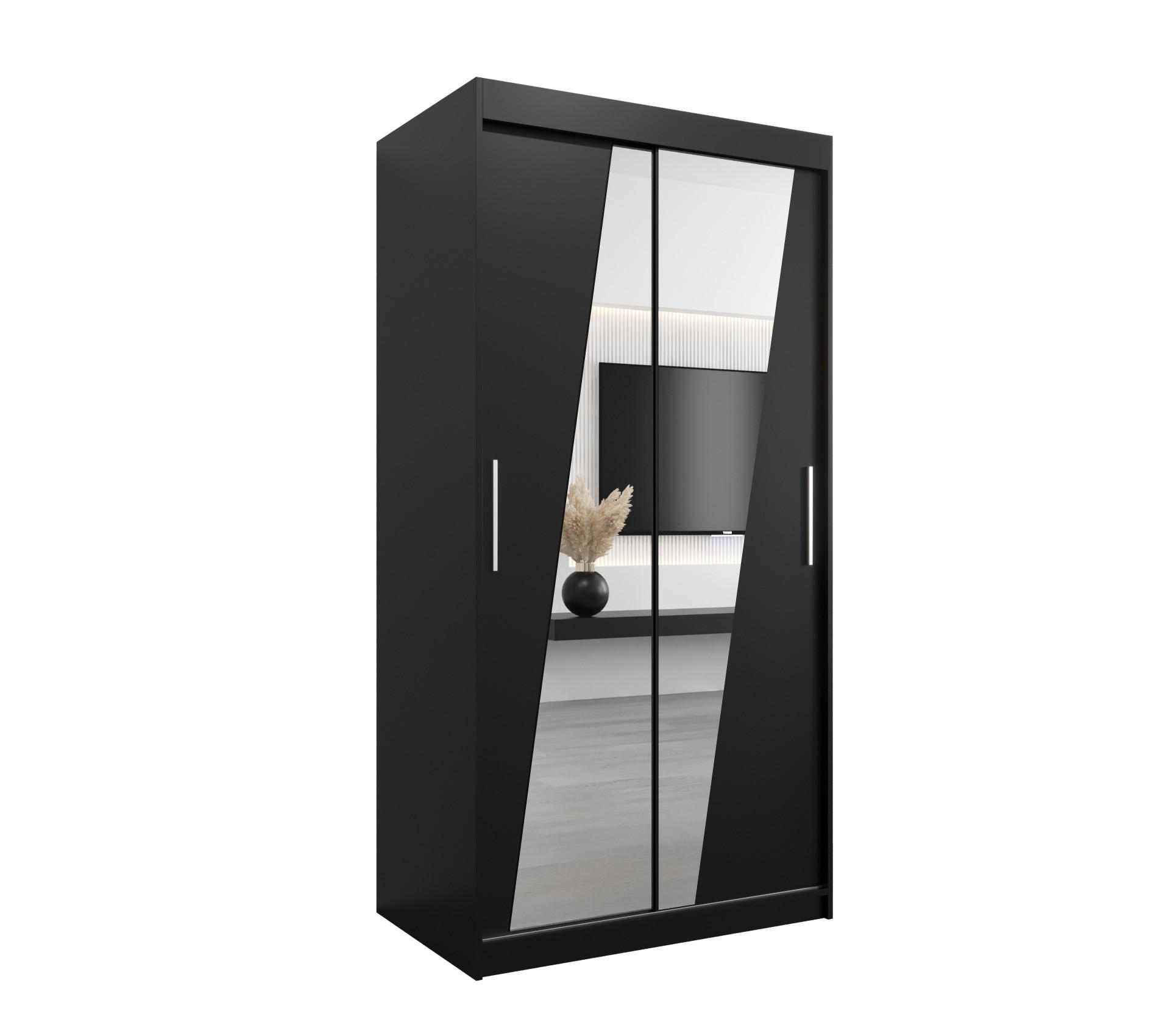 Möbel Kryspol Schwebetürenschrank Schwarz 100x200x62 cm