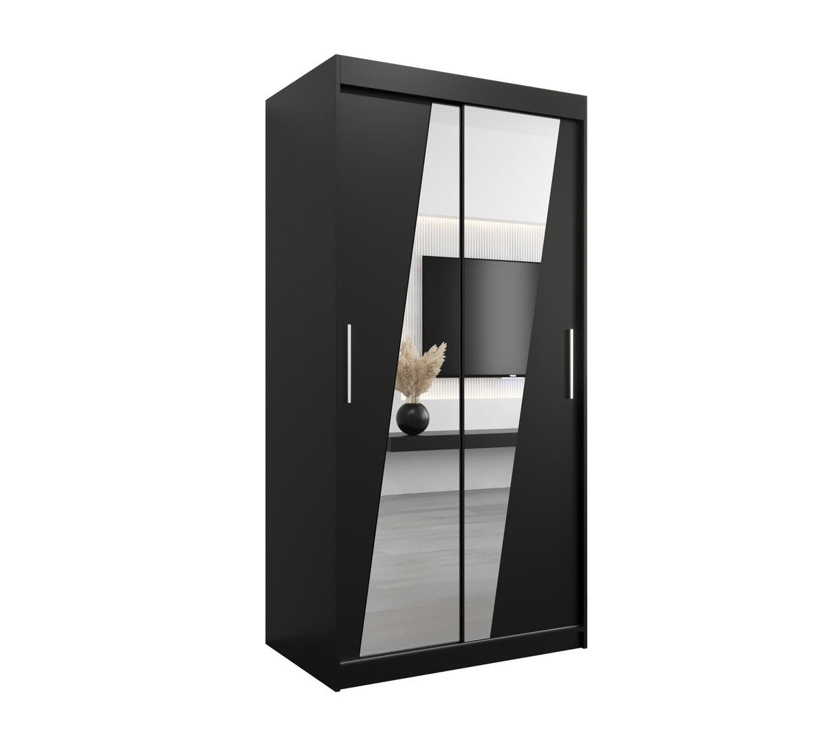 SCHWEBETÜRENSCHRANK 200/100/62 2-türig - Silberfarben/Schwarz, Holz/Kunststoff (100/200/62cm) - Abiks Möbel