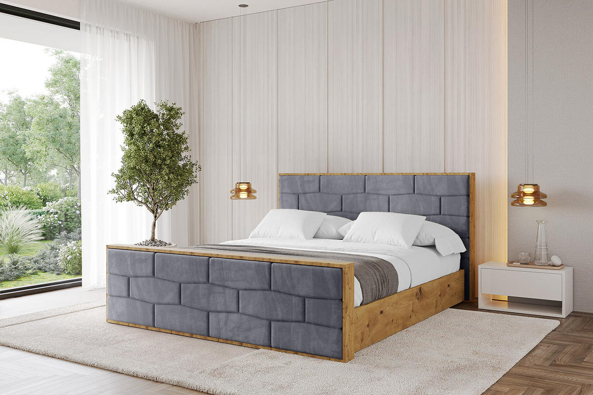 POLSTERBETT mit Bettkasten, Fußteil und Lattenrost, Boxbett mit Matratze H3/H4 - ENZO8-Z 120x200 Dunkelgrau - Dunkelgrau, Holzwerkstoff/Textil (120/200cm) - ALTDECOR