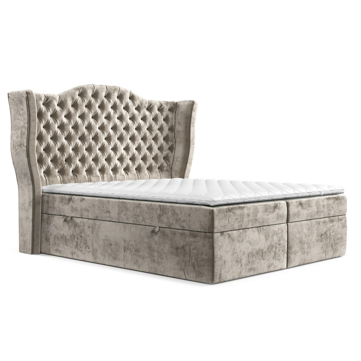 BOXBETT Royal Beige 200/200 cm im Chenille-Stoff - Beige/Schwarz, Holz/Holzwerkstoff (200/200cm) - Maison de Reve