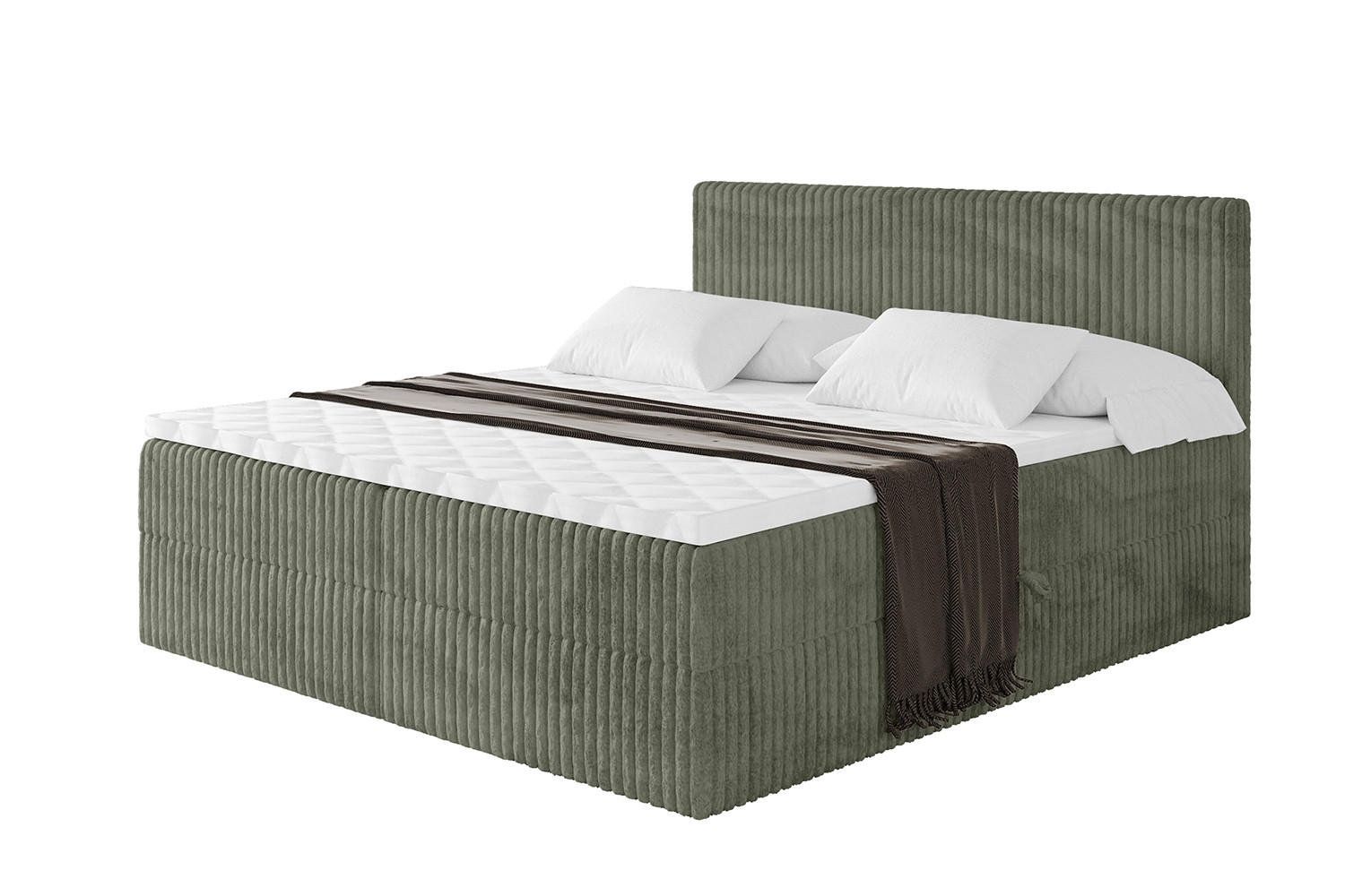 BOXBETT mit Matratze H3 und Lattenrost - TOLO - 200x200 Cord - Olive - Olivgrün, Holzwerkstoff/Kunststoff (200/200cm) - ALTDECOR